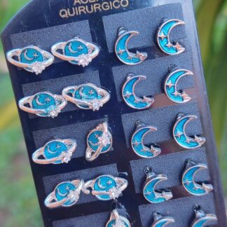 Aros plateados Luna y Saturno