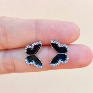 Aros mariposa negra plateados